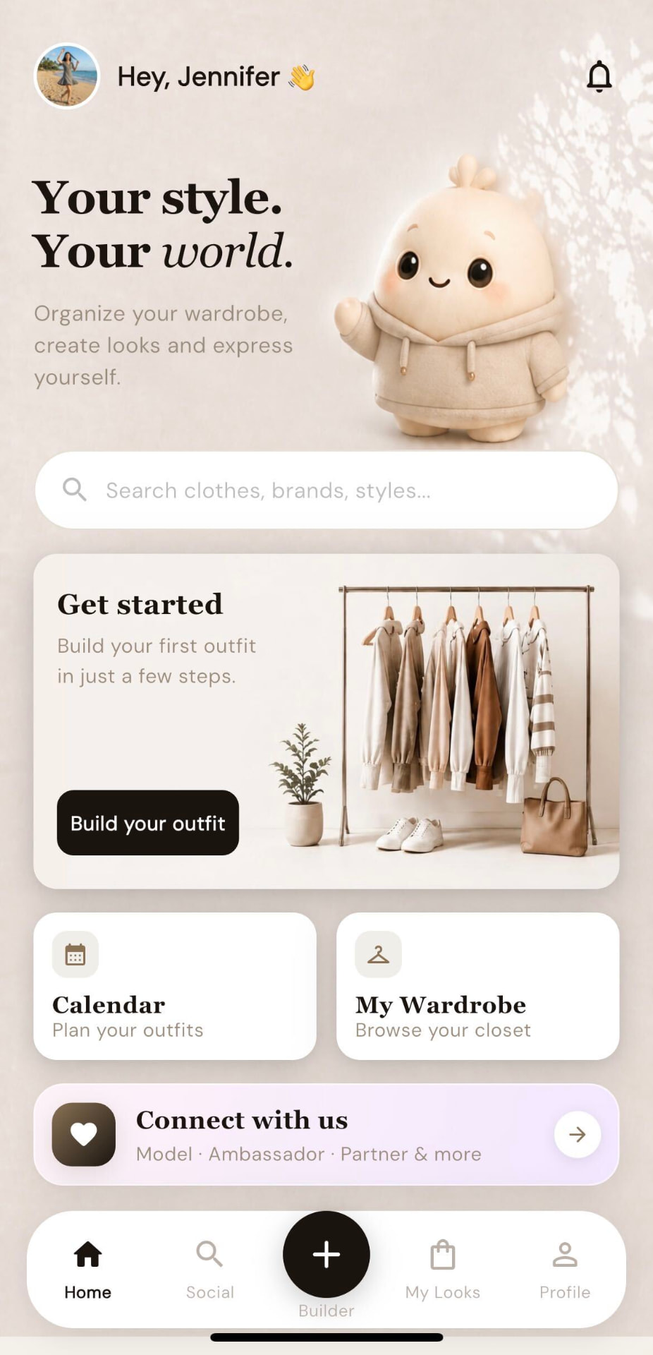 Wardrobed app home screen