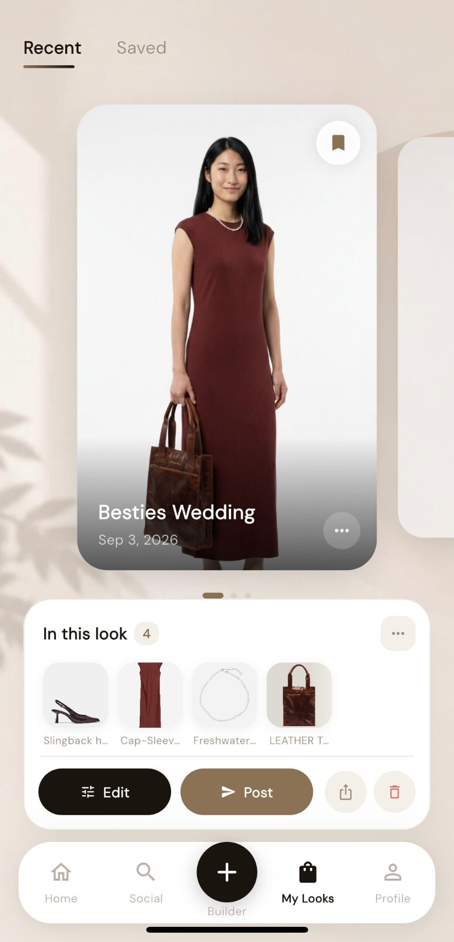 Wardrobed app my looks screen