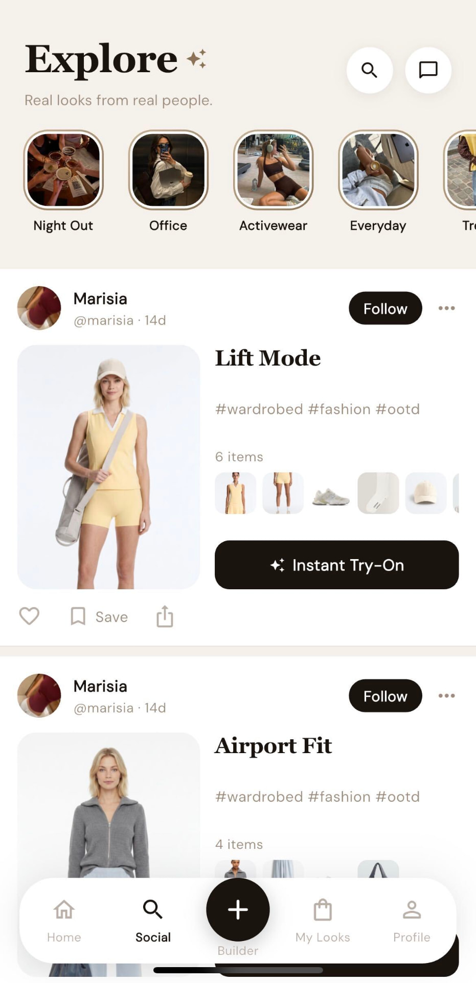 Wardrobed app social screen