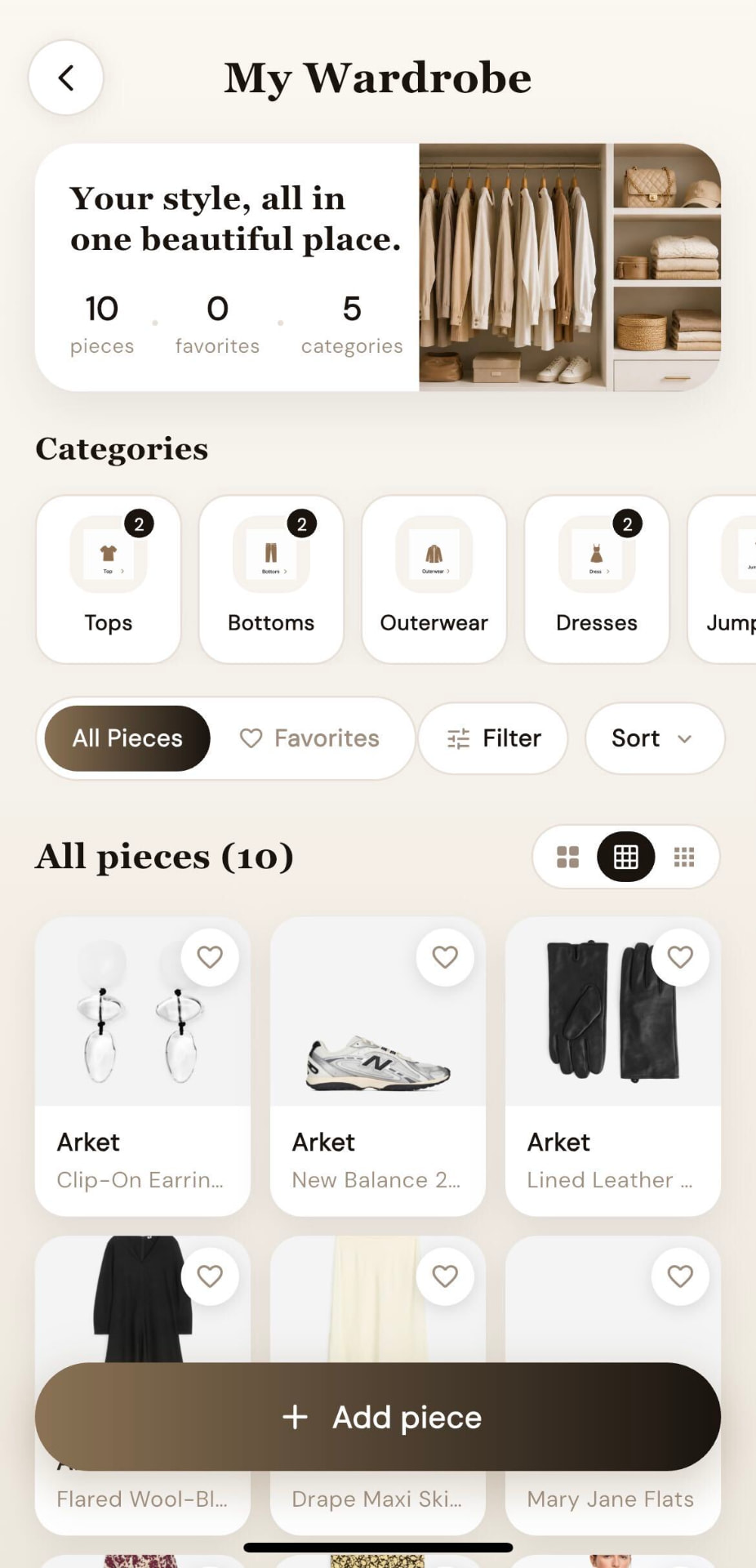 Wardrobed app my wardrobe screen