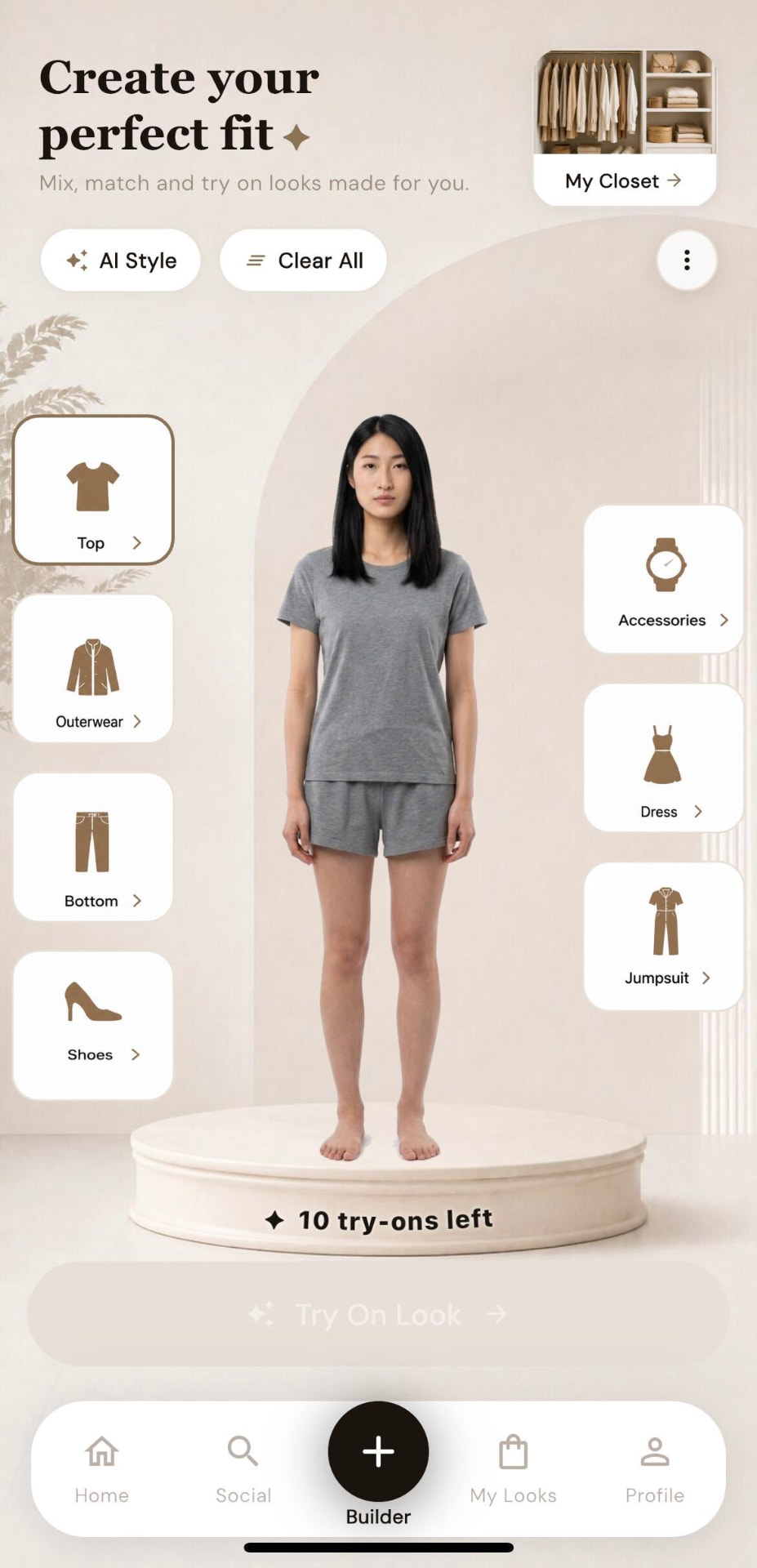 Wardrobed app outfit builder screen